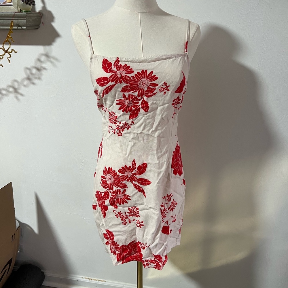 Olivaceous red + white floral mini dress